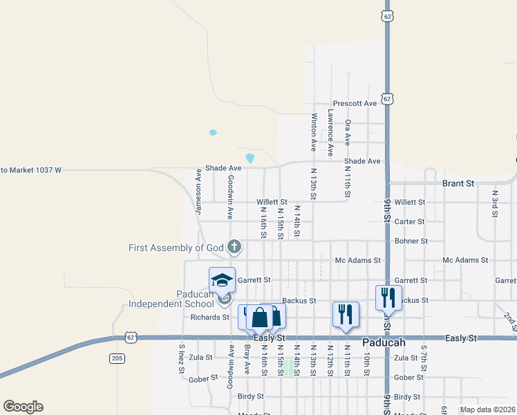 map of restaurants, bars, coffee shops, grocery stores, and more near 401-499 North 16th Street in Paducah