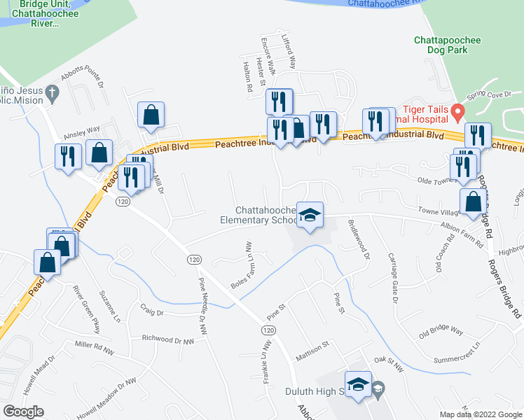 map of restaurants, bars, coffee shops, grocery stores, and more near 2990 Barnwood Crossing Northwest in Duluth