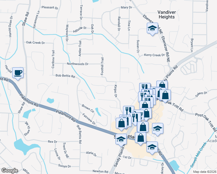map of restaurants, bars, coffee shops, grocery stores, and more near 1842 Chasewood Park Drive in Marietta
