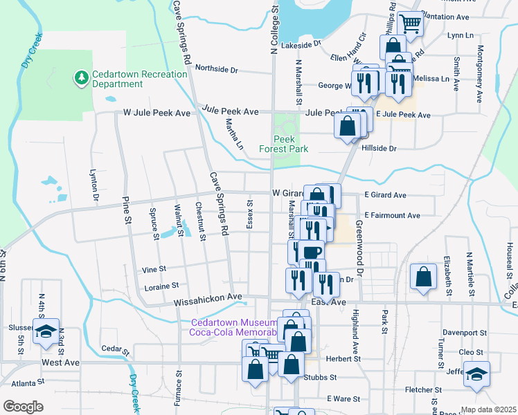 map of restaurants, bars, coffee shops, grocery stores, and more near 210 West Fairmount Avenue in Cedartown