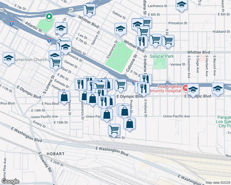 map of restaurants, bars, coffee shops, grocery stores, and more near 1151 Calzona Street in Los Angeles