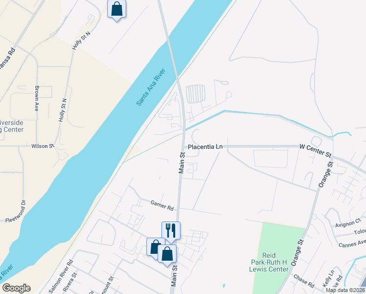 map of restaurants, bars, coffee shops, grocery stores, and more near 2 Main Street in Riverside
