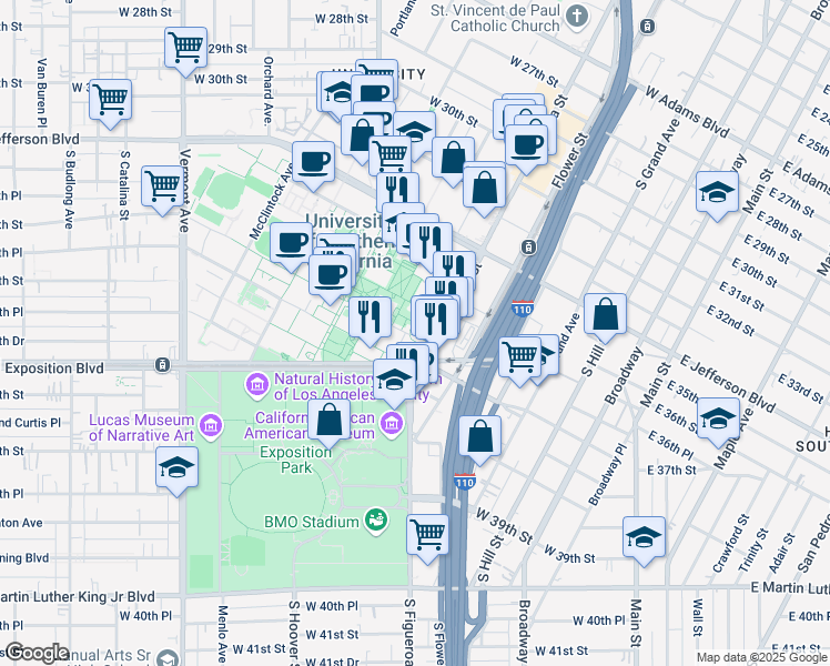 map of restaurants, bars, coffee shops, grocery stores, and more near in Los Angeles