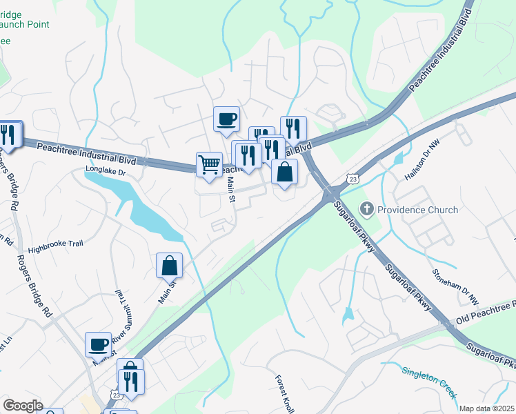 map of restaurants, bars, coffee shops, grocery stores, and more near 2370 Main Street in Duluth
