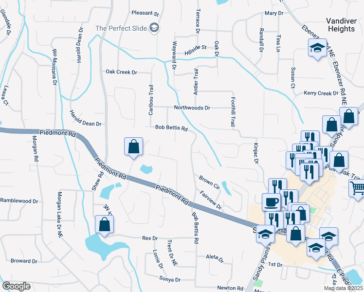 map of restaurants, bars, coffee shops, grocery stores, and more near 2831 Bettis Court in Marietta
