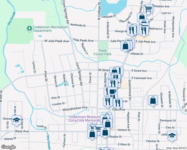 map of restaurants, bars, coffee shops, grocery stores, and more near 210 West Fairmount Avenue in Cedartown