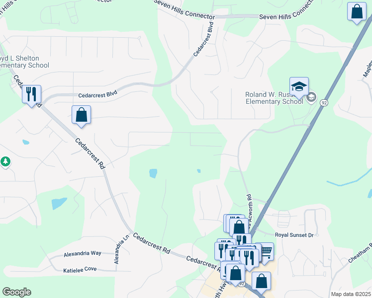 map of restaurants, bars, coffee shops, grocery stores, and more near 64 Elivia Way in Dallas