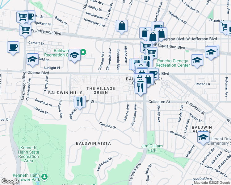 map of restaurants, bars, coffee shops, grocery stores, and more near in Los Angeles