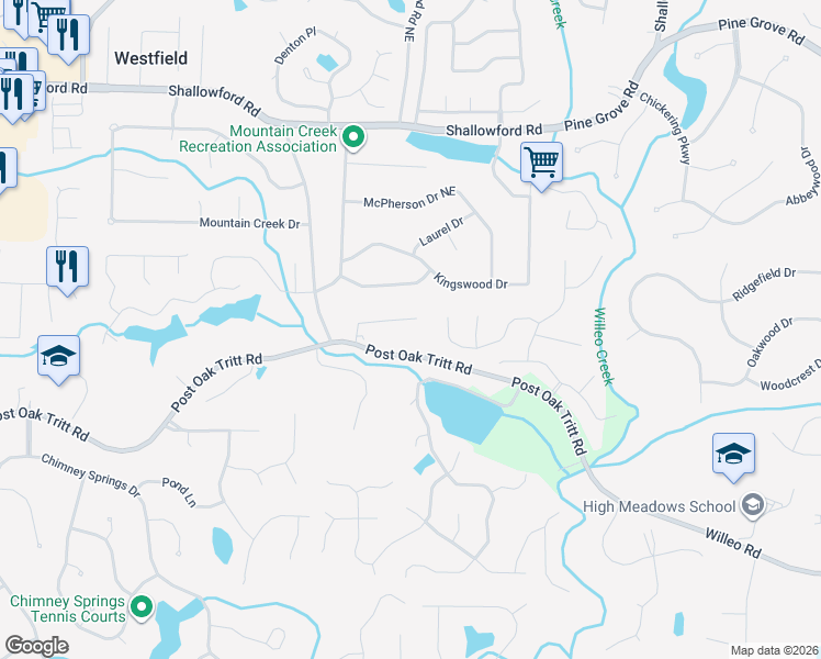 map of restaurants, bars, coffee shops, grocery stores, and more near 4911 Sturbridge Crescent in Roswell