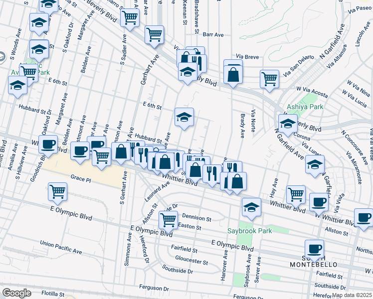 map of restaurants, bars, coffee shops, grocery stores, and more near 658 School Avenue in Los Angeles