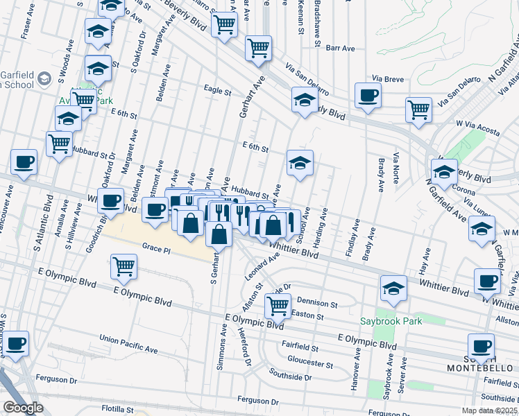 map of restaurants, bars, coffee shops, grocery stores, and more near 700 Keenan Avenue in East Los Angeles