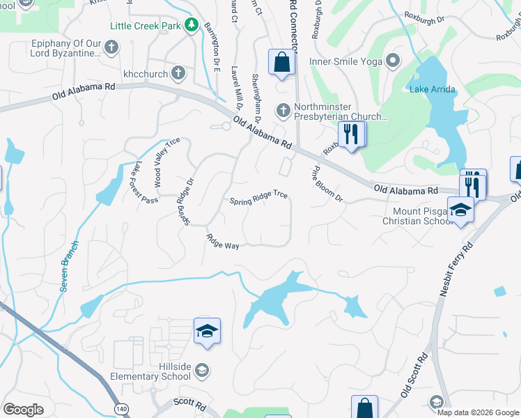 map of restaurants, bars, coffee shops, grocery stores, and more near 310 Susie Court in Roswell