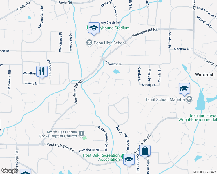 map of restaurants, bars, coffee shops, grocery stores, and more near 2864 Sudbury Court in Marietta