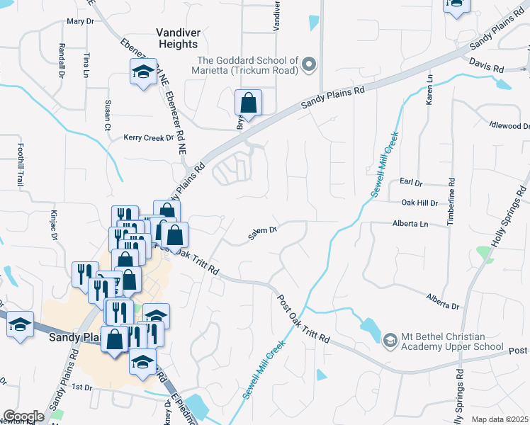 map of restaurants, bars, coffee shops, grocery stores, and more near 2826 Calico Court in Marietta