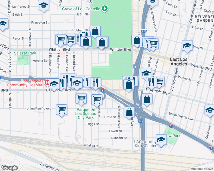 map of restaurants, bars, coffee shops, grocery stores, and more near 1136 South Brannick Avenue in Los Angeles