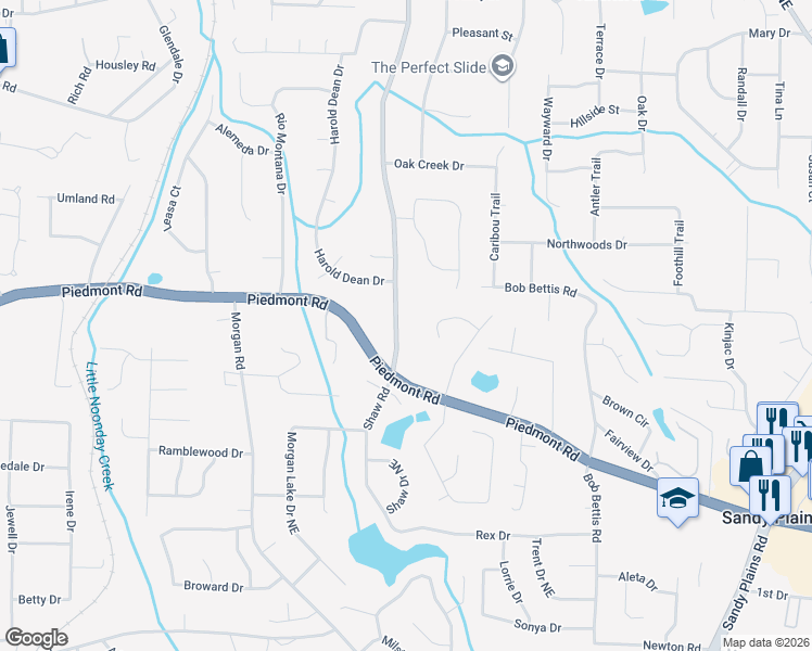 map of restaurants, bars, coffee shops, grocery stores, and more near 2830 Shaw Road in Marietta