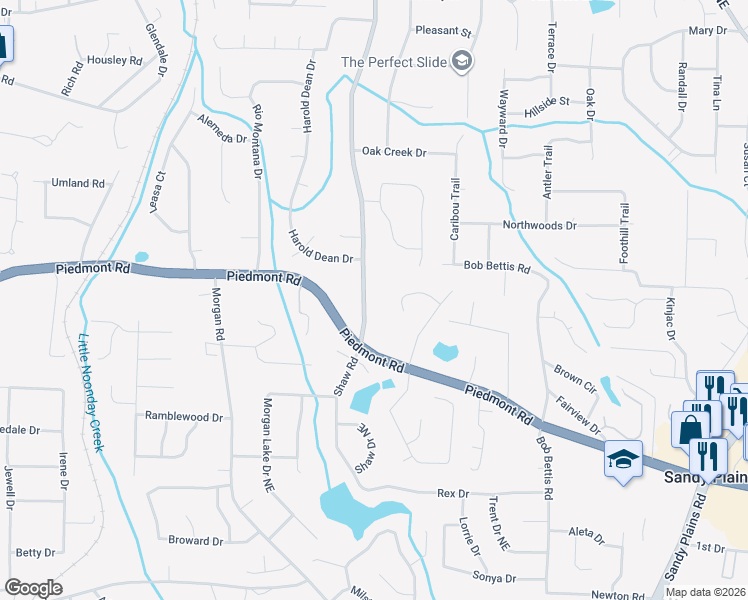 map of restaurants, bars, coffee shops, grocery stores, and more near 2830 Shaw Road in Marietta