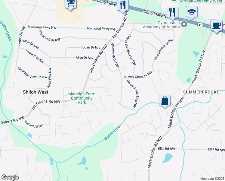 map of restaurants, bars, coffee shops, grocery stores, and more near 3472 Erin Glen Northwest in Kennesaw