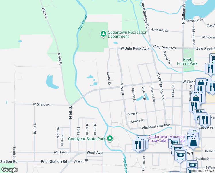 map of restaurants, bars, coffee shops, grocery stores, and more near 501 Lynton Drive in Cedartown