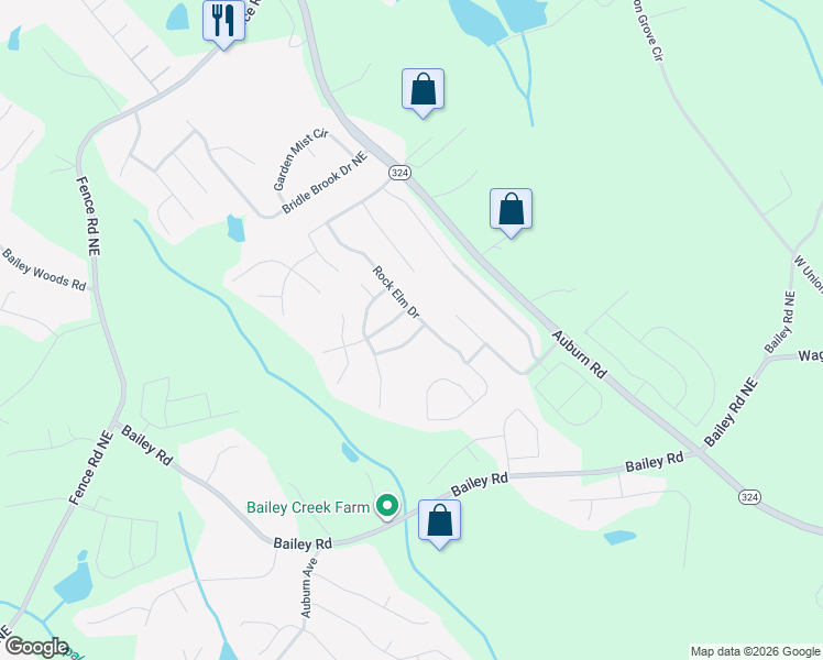 map of restaurants, bars, coffee shops, grocery stores, and more near 3598 Rock Elm Court in Auburn
