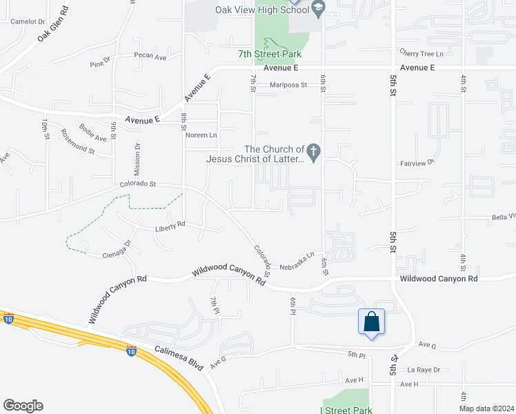 map of restaurants, bars, coffee shops, grocery stores, and more near 12891 7th Street in Yucaipa