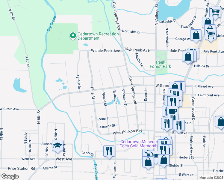 map of restaurants, bars, coffee shops, grocery stores, and more near 605 West Girard Avenue in Cedartown