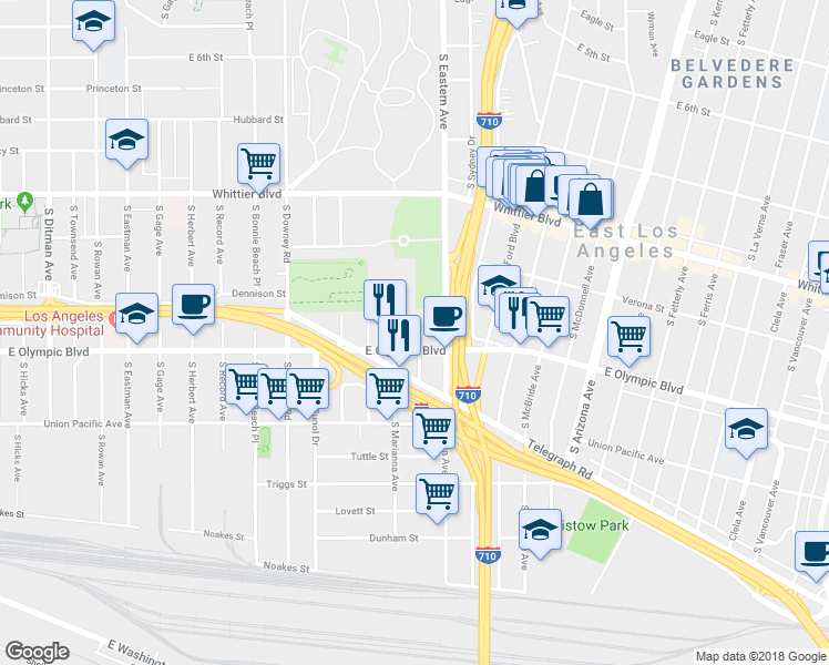 map of restaurants, bars, coffee shops, grocery stores, and more near 1157 Wilkins Avenue in Los Angeles