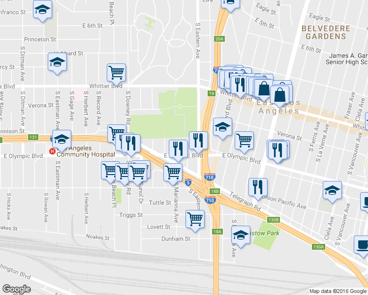 map of restaurants, bars, coffee shops, grocery stores, and more near 1157 Wilkins Avenue in Los Angeles