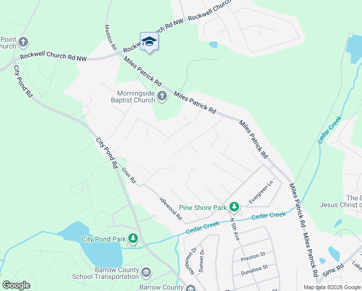 map of restaurants, bars, coffee shops, grocery stores, and more near 131 Northridge Drive in Winder