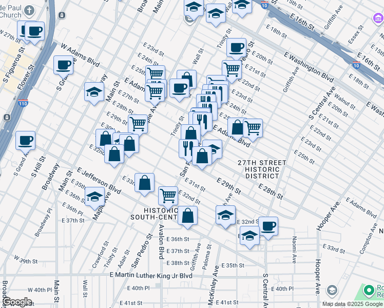 map of restaurants, bars, coffee shops, grocery stores, and more near 640 East 28th Street in Los Angeles