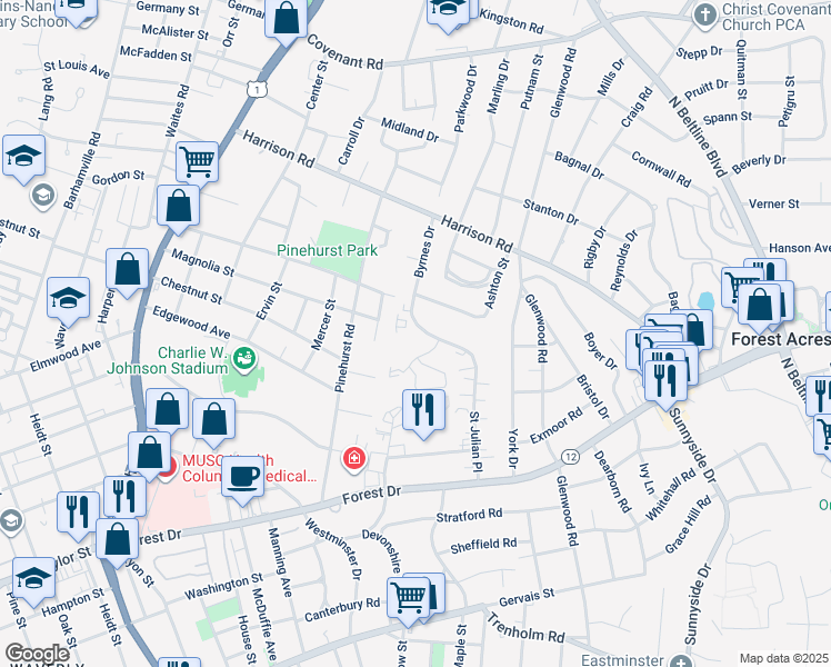 map of restaurants, bars, coffee shops, grocery stores, and more near 1845 Saint Julian Place in Columbia