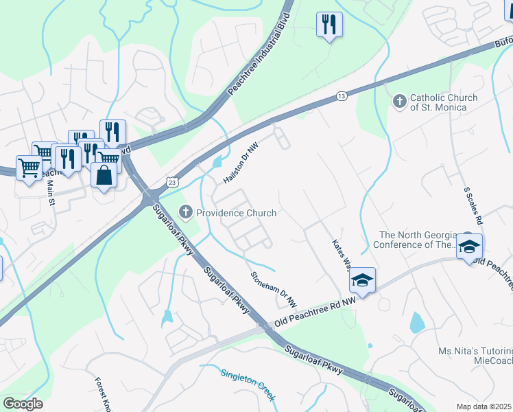 map of restaurants, bars, coffee shops, grocery stores, and more near 2031 Fosco Drive Northwest in Duluth