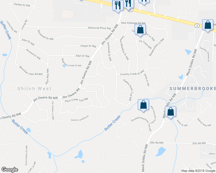 map of restaurants, bars, coffee shops, grocery stores, and more near 3472 Erin Glen Northwest in Kennesaw