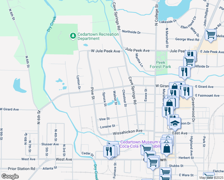 map of restaurants, bars, coffee shops, grocery stores, and more near 605 West Girard Avenue in Cedartown