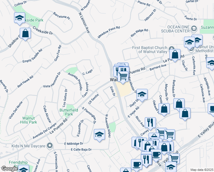 map of restaurants, bars, coffee shops, grocery stores, and more near 19941 Ralph Street in Walnut