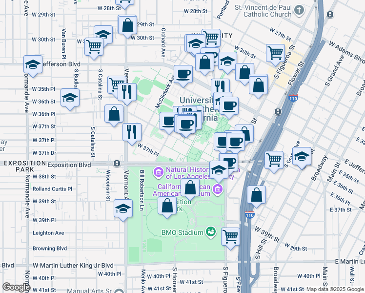 map of restaurants, bars, coffee shops, grocery stores, and more near 854 Downey Way in Los Angeles