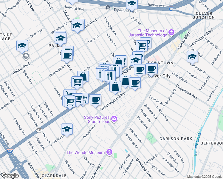 map of restaurants, bars, coffee shops, grocery stores, and more near in Los Angeles