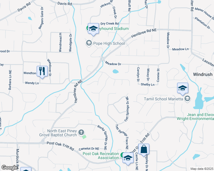 map of restaurants, bars, coffee shops, grocery stores, and more near 2864 Sudbury Court in Marietta