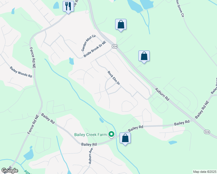 map of restaurants, bars, coffee shops, grocery stores, and more near 3576 Walking Stick Way Northeast in Auburn