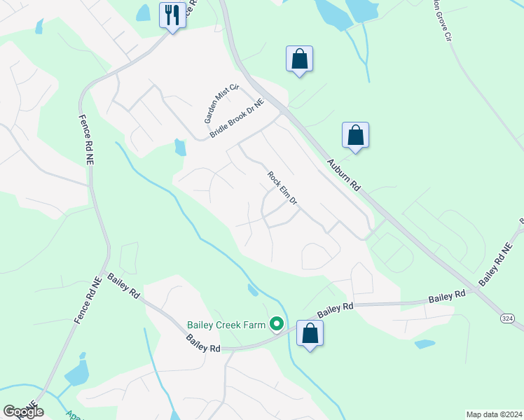 map of restaurants, bars, coffee shops, grocery stores, and more near 3542 Sandy Bank Drive in Auburn