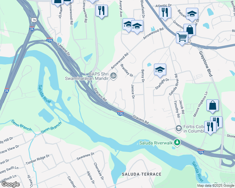 map of restaurants, bars, coffee shops, grocery stores, and more near 900 Gracern Road in Columbia