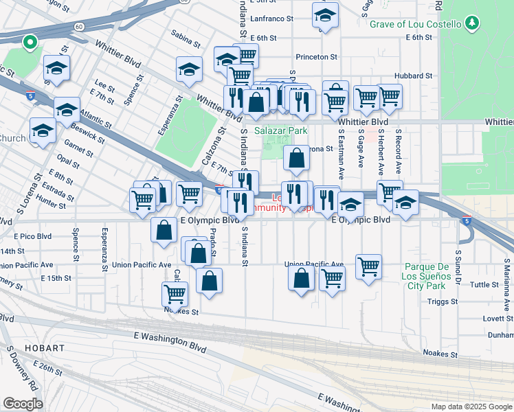 map of restaurants, bars, coffee shops, grocery stores, and more near 1144 South Alma Avenue in Los Angeles