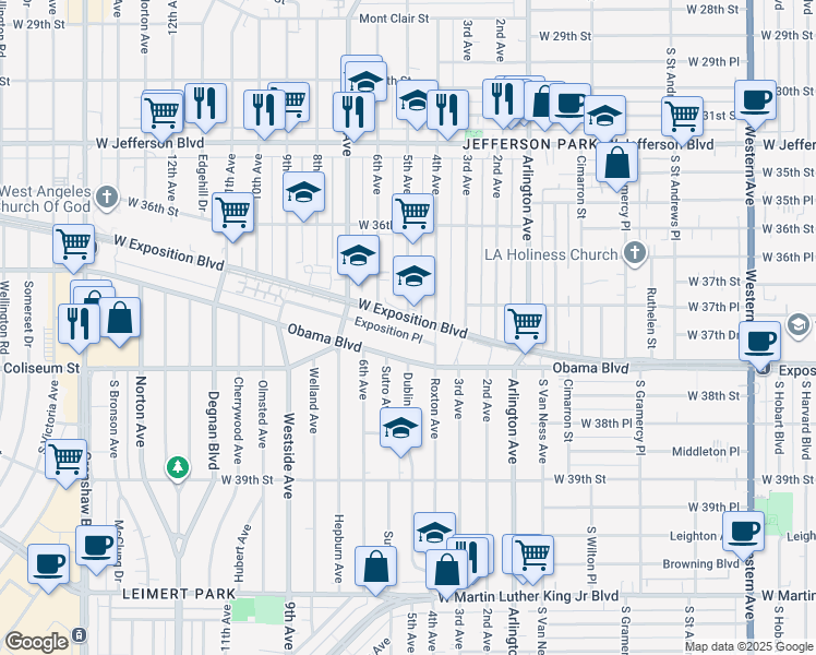 map of restaurants, bars, coffee shops, grocery stores, and more near in Los Angeles