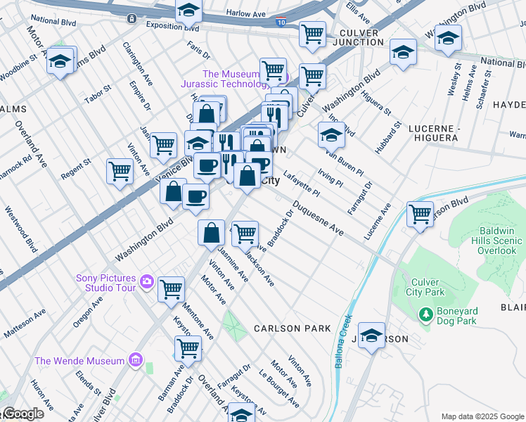 map of restaurants, bars, coffee shops, grocery stores, and more near 4029 Lincoln Avenue in Culver City