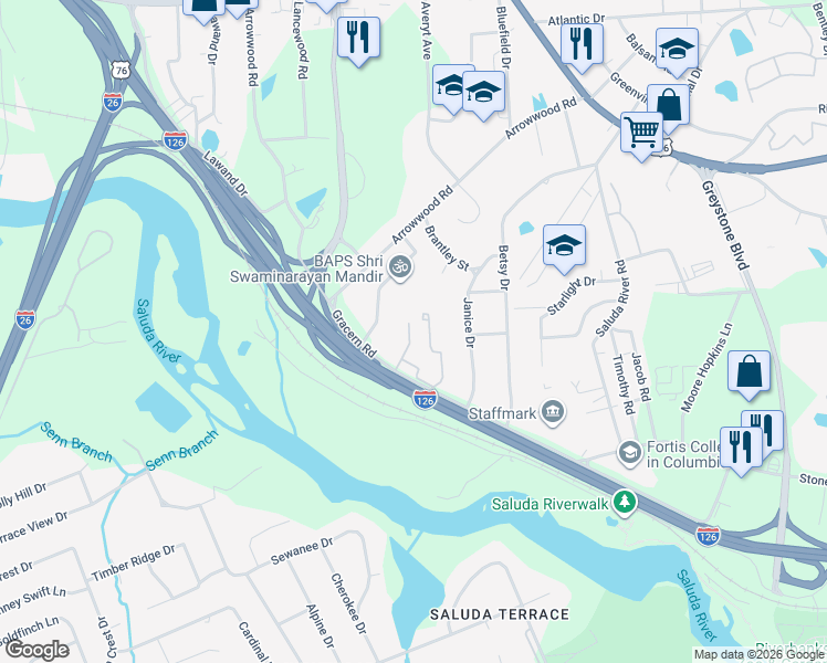 map of restaurants, bars, coffee shops, grocery stores, and more near 900 Gracern Road in Columbia