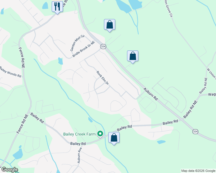 map of restaurants, bars, coffee shops, grocery stores, and more near 981 Rock Elm Drive in Auburn