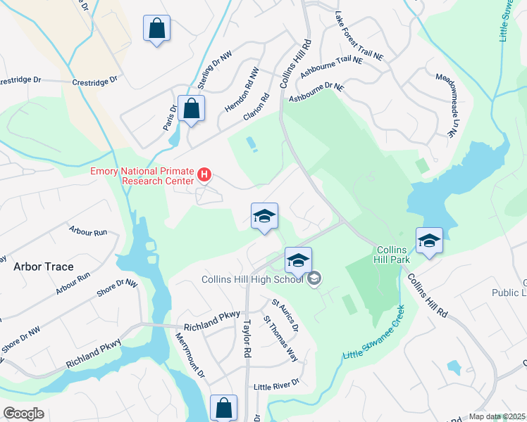 map of restaurants, bars, coffee shops, grocery stores, and more near 140 Prestwyck Oak Place in Lawrenceville