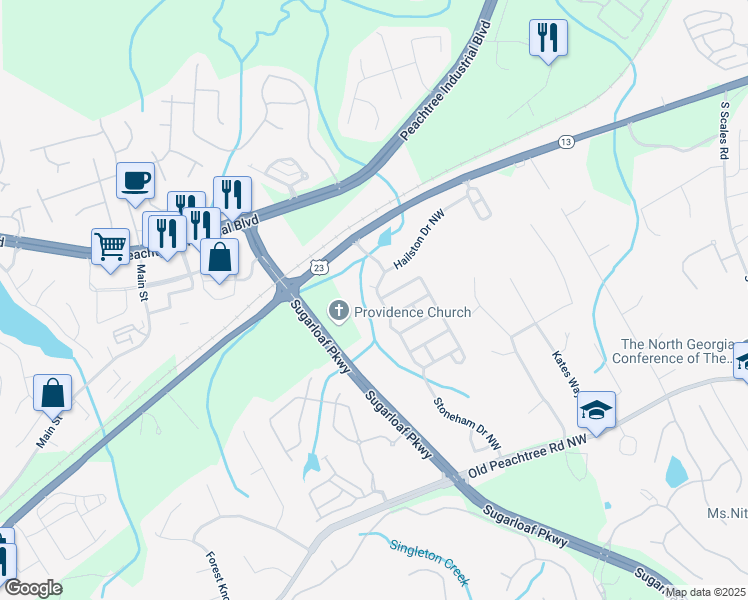 map of restaurants, bars, coffee shops, grocery stores, and more near 2107 Hailston Drive Northwest in Duluth