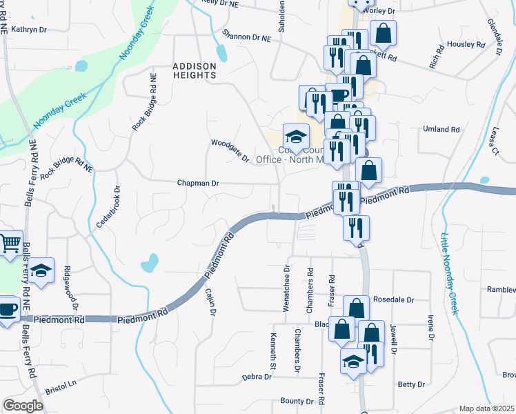 map of restaurants, bars, coffee shops, grocery stores, and more near 2823 Seagrave Way in Marietta