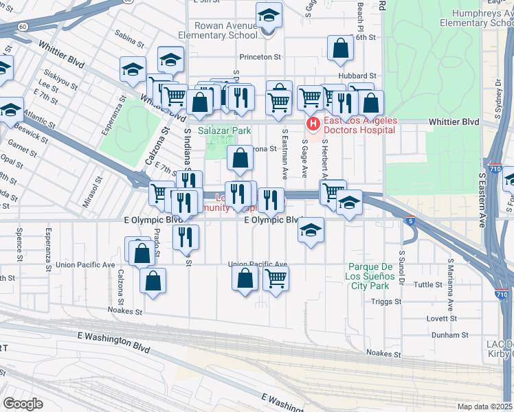 map of restaurants, bars, coffee shops, grocery stores, and more near 1146 South Townsend Avenue in Los Angeles